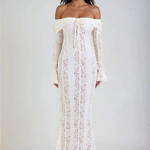 Althea Elise Chic Off-Shoulder Lace Dress in White - Maternity
